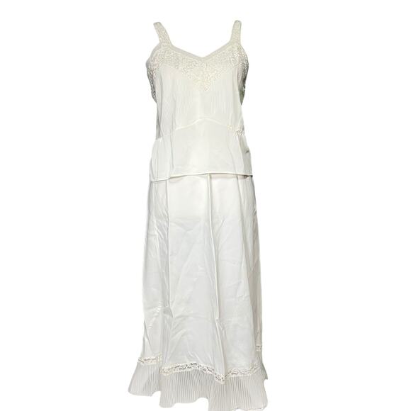 Vintage Size Small White Half Slip Camisole Lingerie Skirt Set Lace Accent Hem - Picture 1 of 10